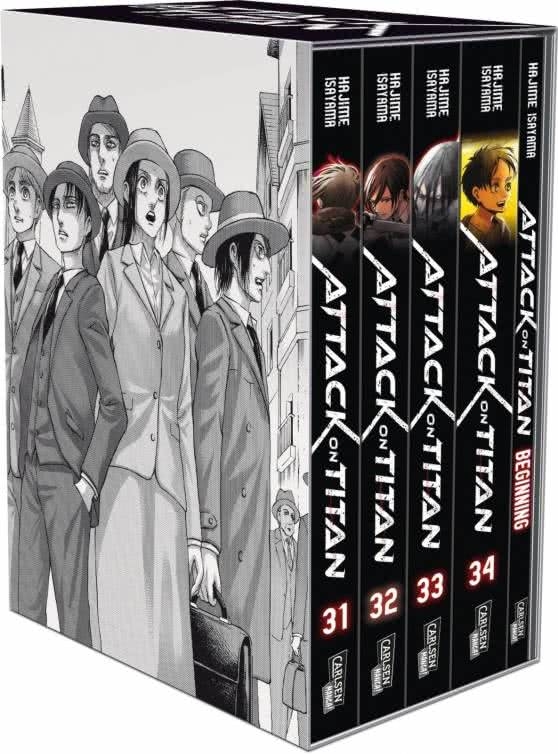 Attack on Titan, Bände 31-34 Manga im Sammelschuber mit Extra (Neu)