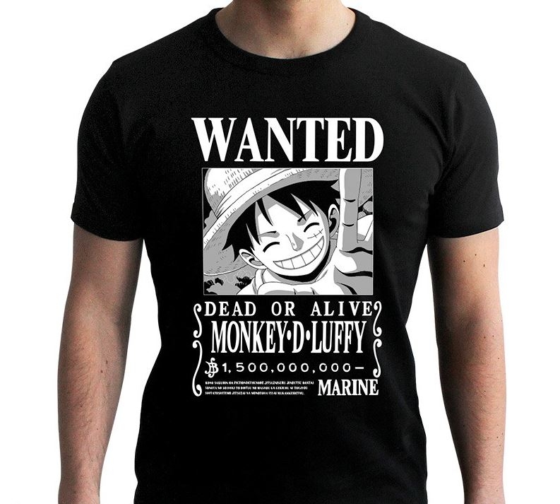 One-Piece-Wanted-Luffy-schwarzweiss-T-Shirt-2