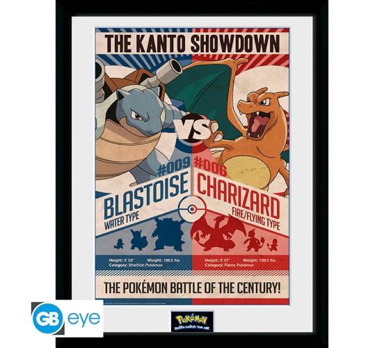 Pokemon-The-Kanto-Showdown-Turtok-vs-Glurak-30x40-Rahmenbild