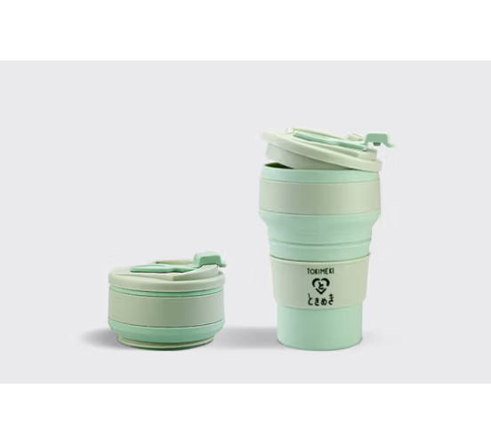 Tokimeki-Reisebecher-Silikon-Faltbar-Gruen-500ml-Becher-1