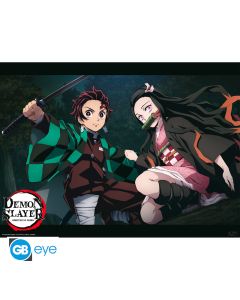 Demon Slayer - Tanjiro und Nezuko Kampf Position - 52x38cm Chibi Poster