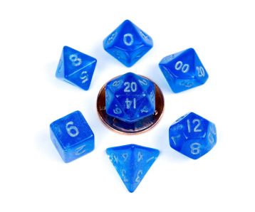 FanRoll - Mini Würfel Set - Stardust Blau mit Silber - Würfel